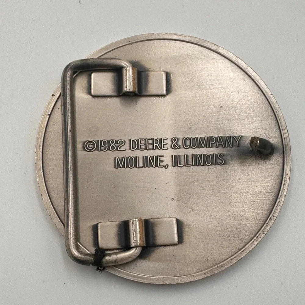 Vintage 1982 John Deere MACO Bronze .999 Silver Plate Tractor Belt Buckle Round